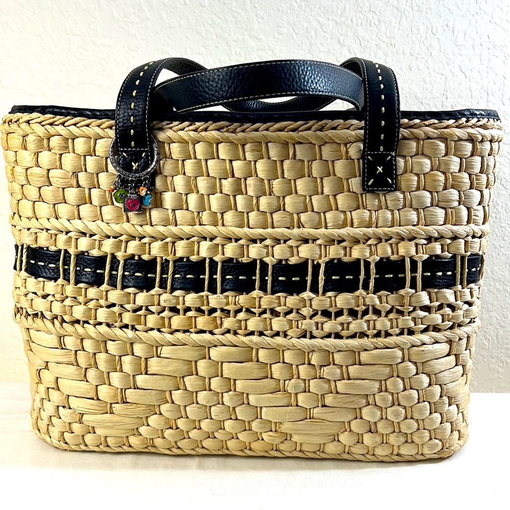 Brighton Natural Straw Tote with Black Leather Trim - Picture 2 of 16